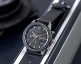  Shop Authentic Emporio Armani Mario Chronograph Black Dial Black Leather Strap Watch For Men - AR11325 - Luxxuri