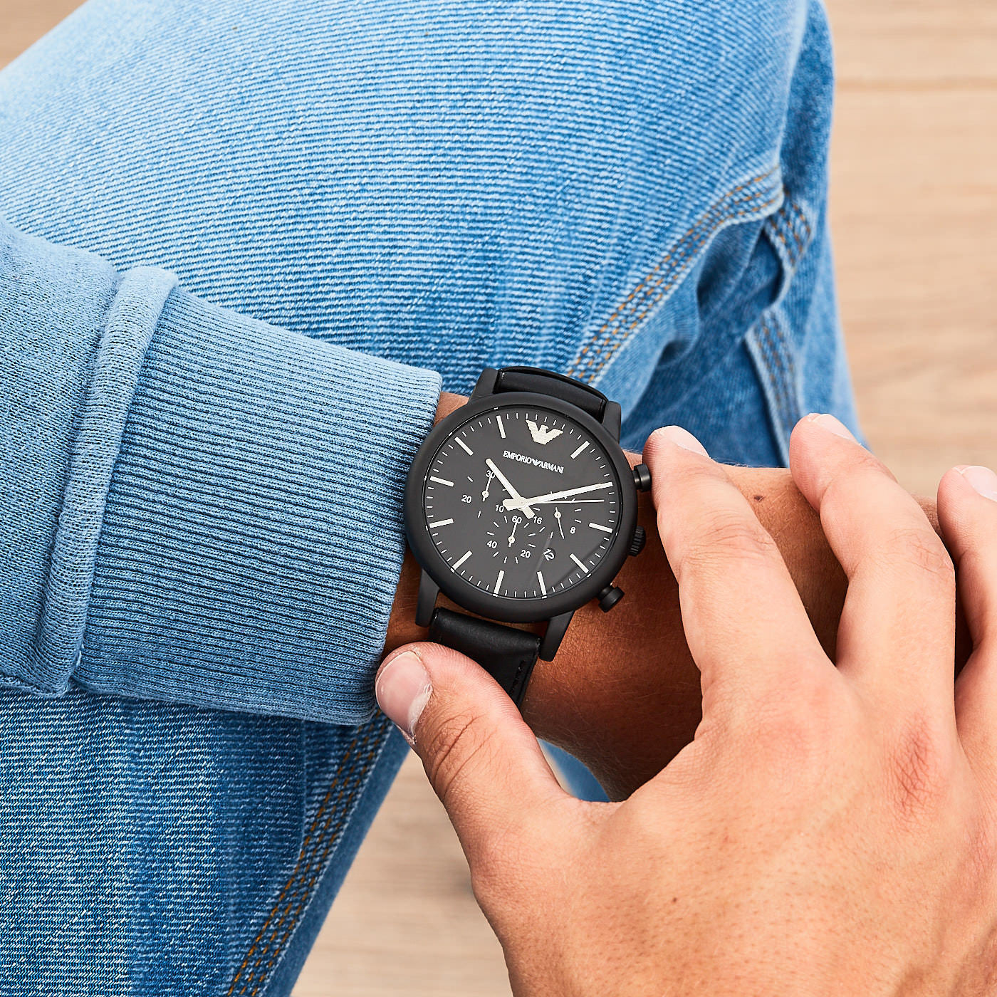  Shop Authentic Emporio Armani Luigi Chronohraph Black Dial Black Leather Strap Watch For Men - AR1970 - Luxxuri