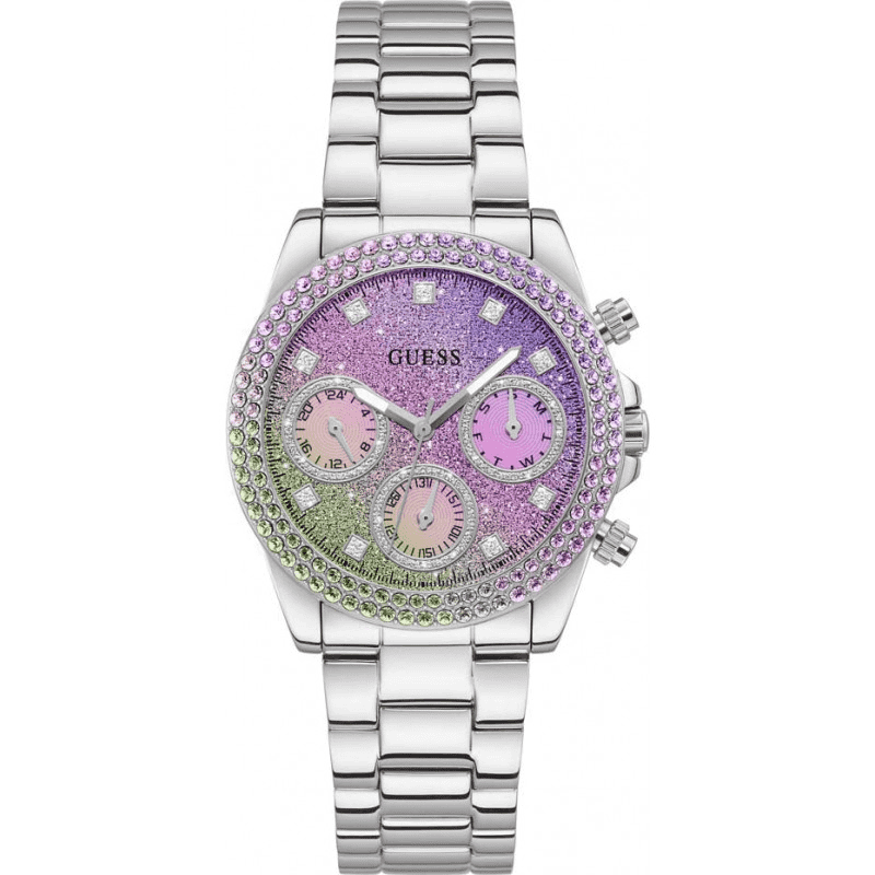 Guess Sol Chronograph Crystals Multicolor Dial Silver Steel Strap Watch For Women - GW0483L1