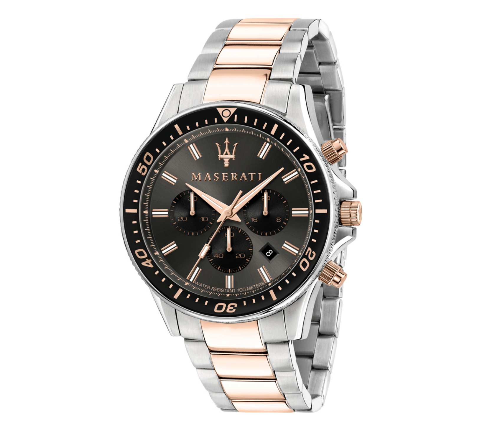 Maserati SFIDA Chronograph Black Dial Two Tone Steel Strap Watch For Men - R8873640002