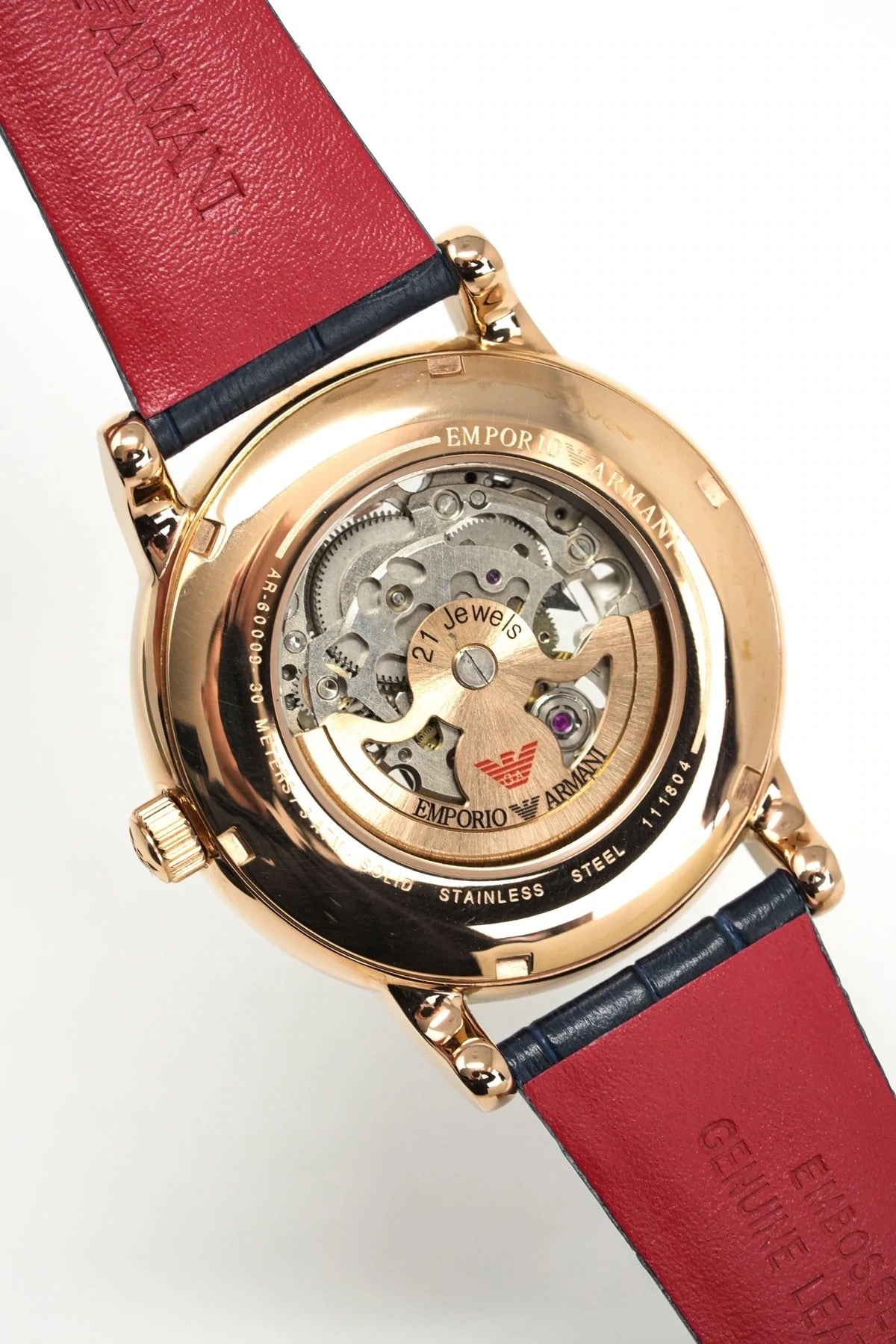  Shop Authentic Emporio Armani Meccanico Silver Dial Blue Leather Strap Watch For Men - AR60009 - Luxxuri