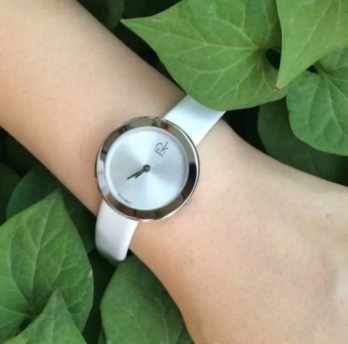  Shop Authentic Calvin Klein Firm Silver Dial White Leather Strap Watch for Women - K3N231L6 - Luxxuri
