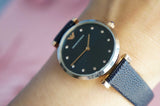  Shop Authentic Emporio Armani Gianni T Bar Analog Blue Dial Black Leather Strap Watch For Women - AR1989 - Luxxuri