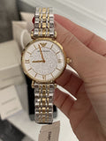  Shop Authentic Emporio Armani Gianni T Bar White Dial Two Tone Steel Strap Watch For Women - AR8031 - Luxxuri