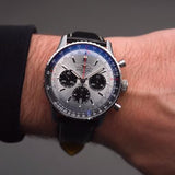  Shop Authentic Breitling Navitimer B01 Chronograph 43 Silver Dial Black Leather Strap Watch for Men - AB0138241G1P1 - Luxxuri