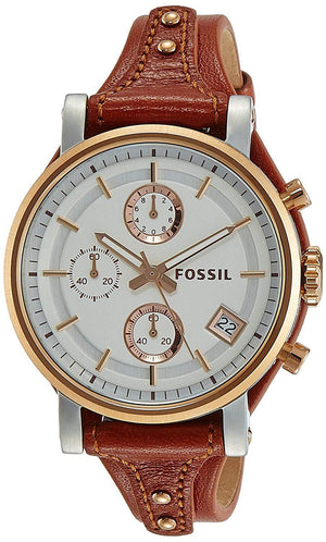  Shop Authentic Fossil Boyfriend Chronograph White Dial Brown Leather Strap Watch for Women - ES3837 - Luxxuri