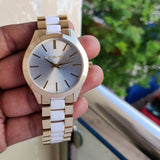 Shop Authentic Michael Kors Slim Runway Quartz White Dial Two Tone Steel Strap Watch For Women - MK4295 - Luxxuri