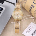 Coach Dress Crystals Gold Dial Gold Steel Strap Watch For Women - 14502202