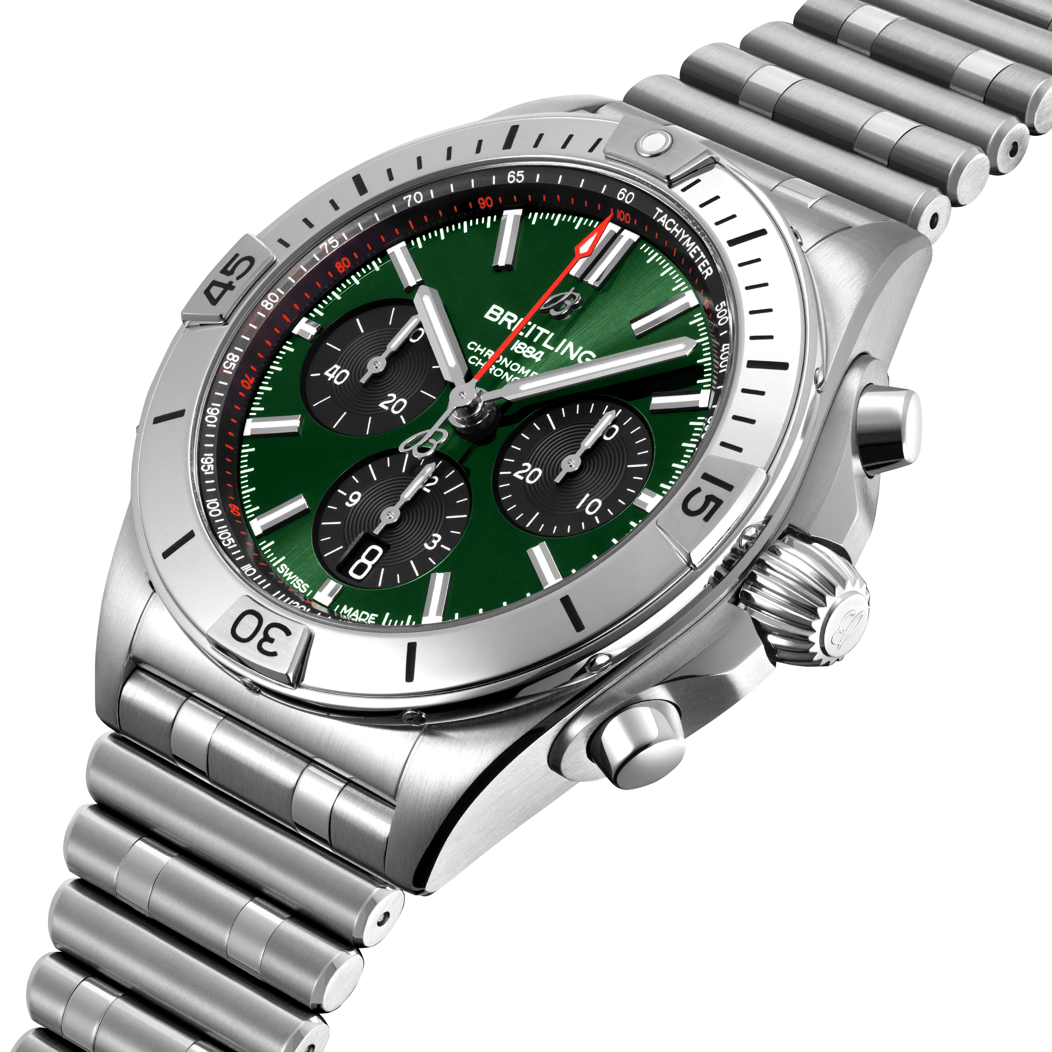Breitling Chronomat B01 42mm Green Dial Silver Steel Strap Watch for Men - AB01343A1L1A1