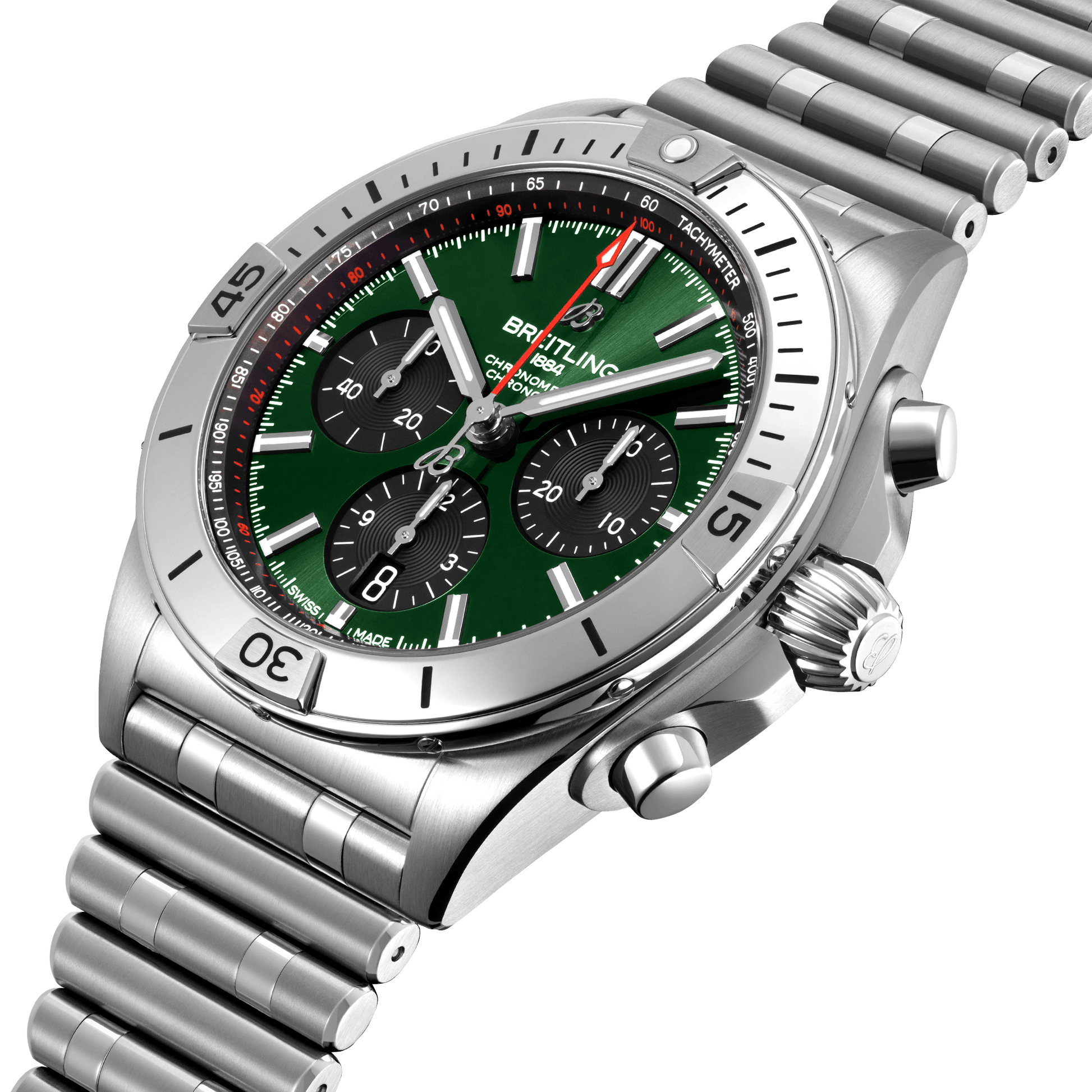  Shop Authentic Breitling Chronomat B01 42mm Green Dial Silver Steel Strap Watch for Men - AB01343A1L1A1 - Luxxuri