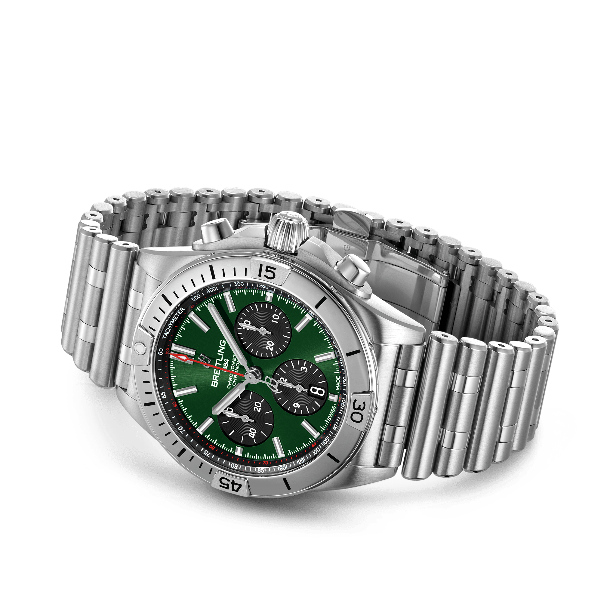 Breitling Chronomat B01 42mm Green Dial Silver Steel Strap Watch for Men - AB01343A1L1A1