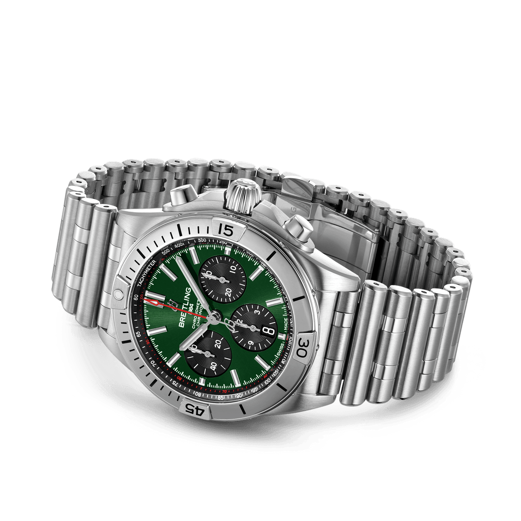  Shop Authentic Breitling Chronomat B01 42mm Green Dial Silver Steel Strap Watch for Men - AB01343A1L1A1 - Luxxuri