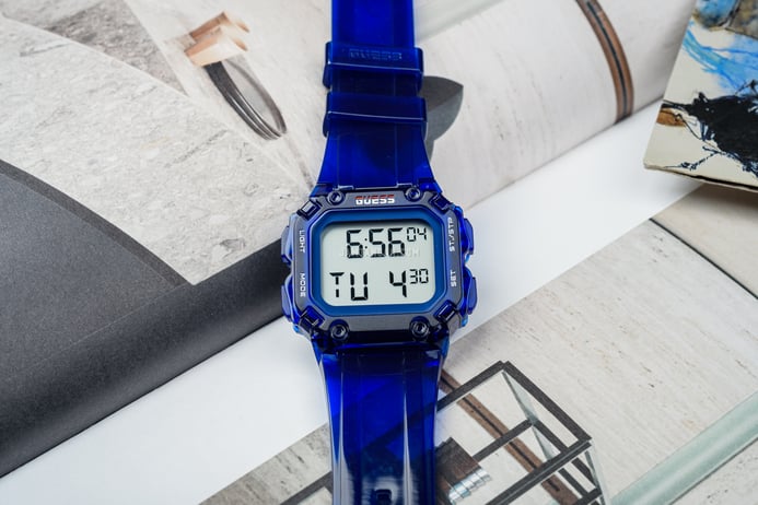 Guess Stealth Blue Dial Blue Rubber Strap Watch for Men - GW0270G3