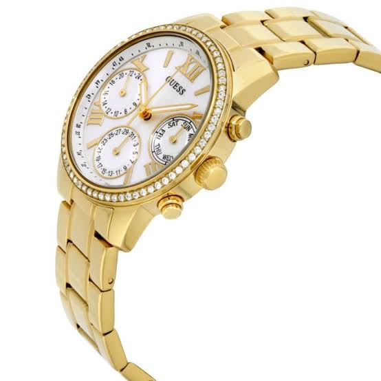  Shop Authentic Guess Mini Sunrise Diamonds Silver Dial Gold Steel Strap Watch for Women - W0623L3 - Luxxuri