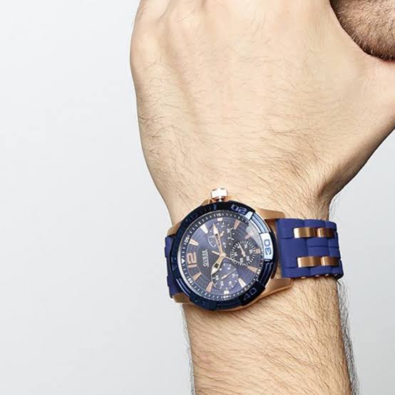 Guess Oasis Blue Dial Blue & Rose Gold Stainless Steel Strap Watch For Men - W0366G4