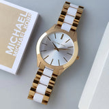  Shop Authentic Michael Kors Slim Runway Quartz White Dial Two Tone Steel Strap Watch For Women - MK4295 - Luxxuri
