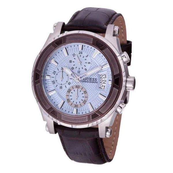  Shop Authentic Guess Pinnacle Chronograph Quartz Blue Dial Brown Leather Strap Watch For Men - W0673G1 - Luxxuri