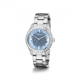  Shop Authentic Guess Glitter Burst Diamonds Blue Dial Silver Steel Strap Watch for Women - GW0405L1 - Luxxuri