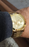  Shop Authentic Michael Kors Slim Runway Chronograph Gold Dial Gold Steel Strap Watch For Men - MK8909 - Luxxuri
