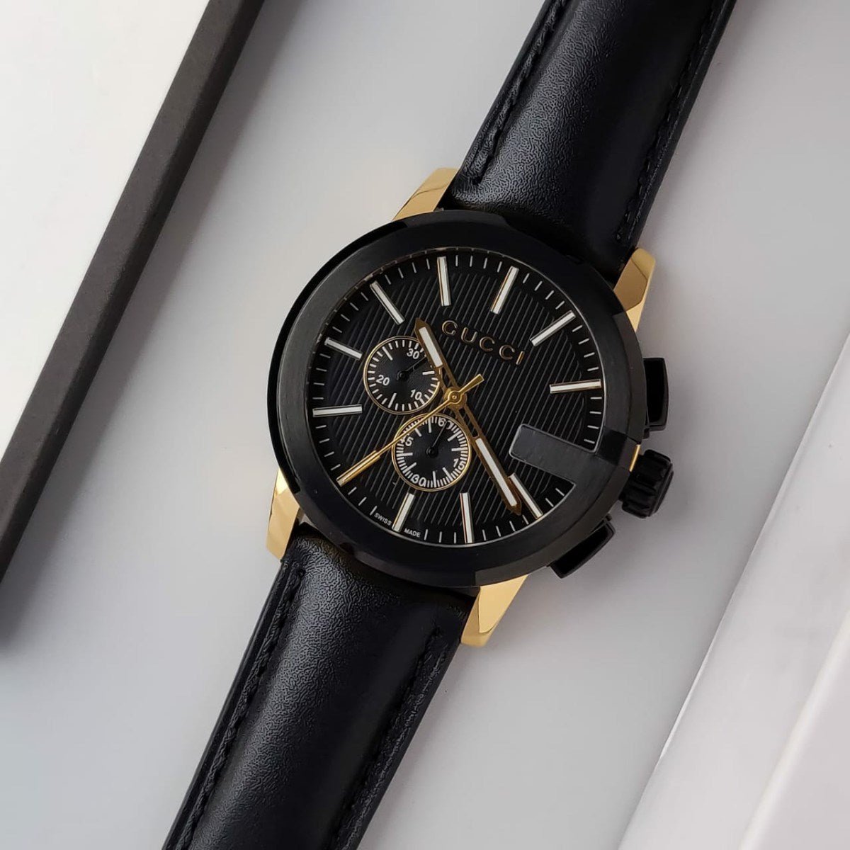  Shop Authentic Gucci G Chrono Black Dial Black Leather Strap Watch For Men - YA101203 - Luxxuri