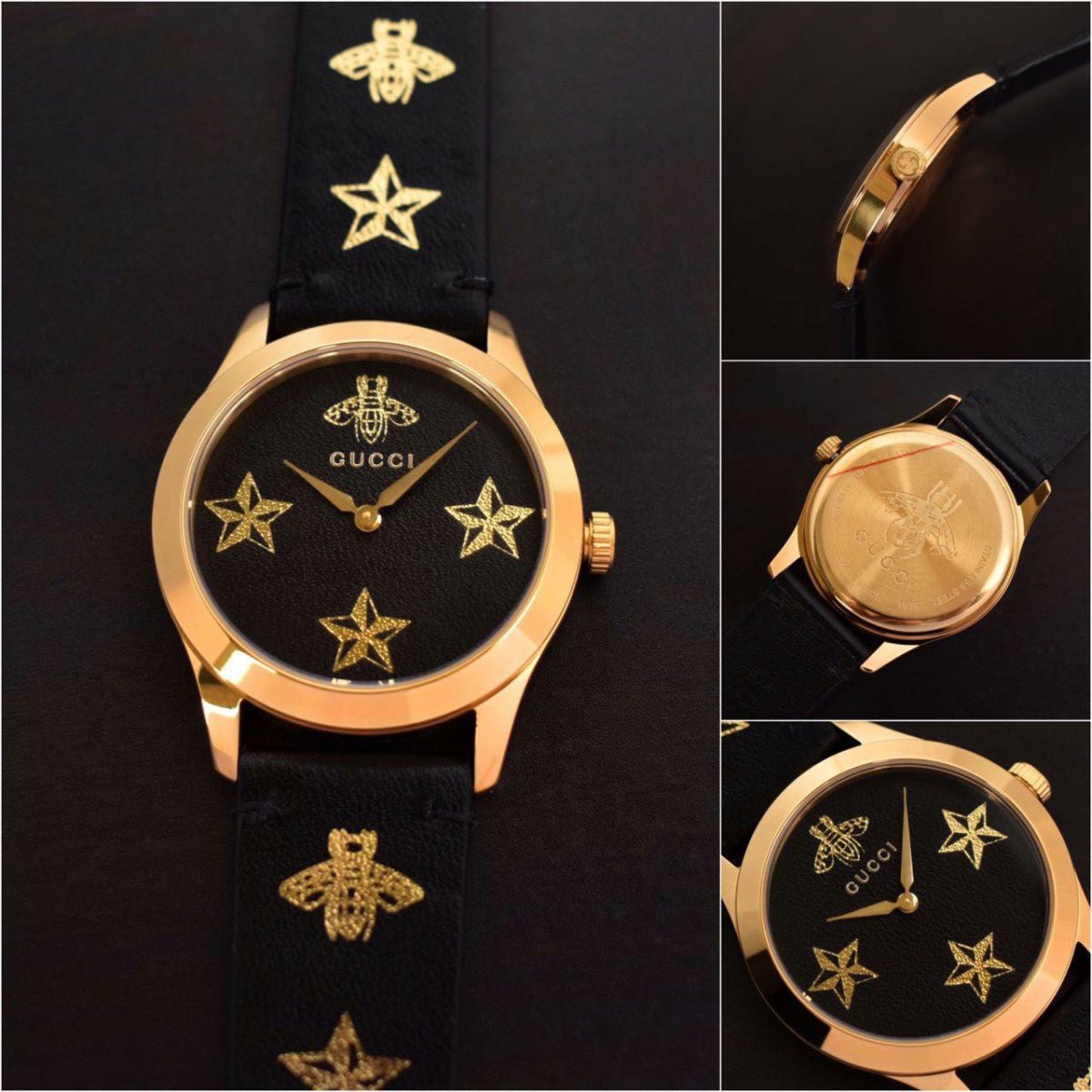  Shop Authentic Gucci G Timeless Bee Motif Black Dial Black Leather Strap Watch For Women - YA1264055 - Luxxuri