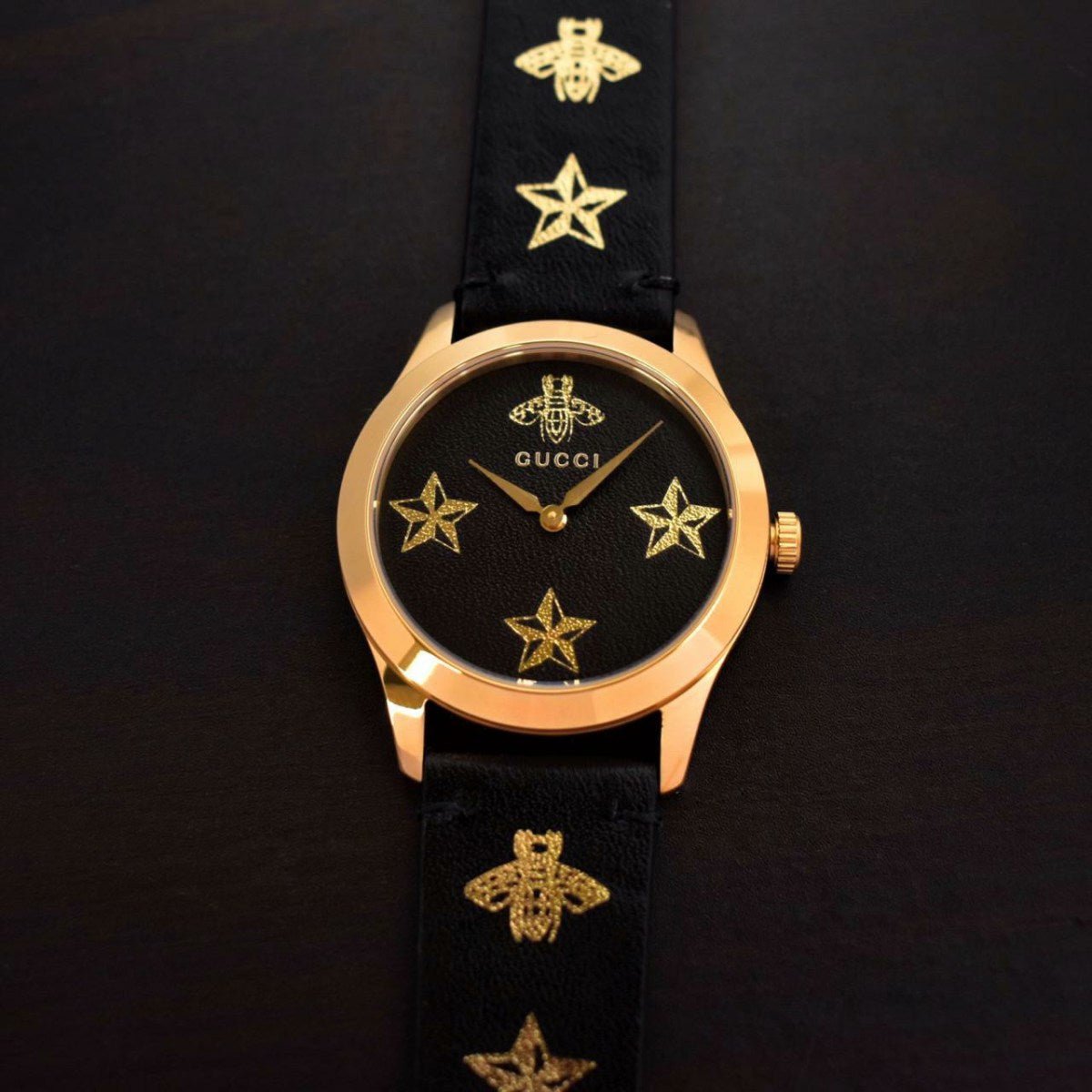  Shop Authentic Gucci G Timeless Bee Motif Black Dial Black Leather Strap Watch For Women - YA1264055 - Luxxuri