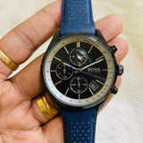 Shop Authentic Hugo Boss Grand Prix Chronograph Black Dial Blue Leather Strap Watch for Men - 1513563 - Luxxuri