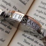  Shop Authentic Versace V-Twist White Dial Two Tone Mesh Bracelet Watch for Women - VELS00719 - Luxxuri