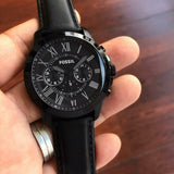  Shop Authentic Fossil Grant Chronograph Black Dial Black Leather Strap Watch for Men - FS5132 - Luxxuri