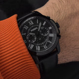  Shop Authentic Fossil Grant Chronograph Black Dial Black Leather Strap Watch for Men - FS5132 - Luxxuri