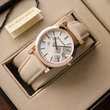  Shop Authentic Burberry The City White Dial White Leather Strap Watch for Women - BU9012 - Luxxuri