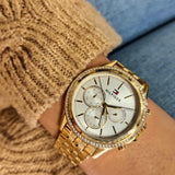  Shop Authentic Tommy Hilfiger Ari Multifunction Diamonds Silver Dial Gold Steel Strap Watch for Women - 1781977 - Luxxuri
