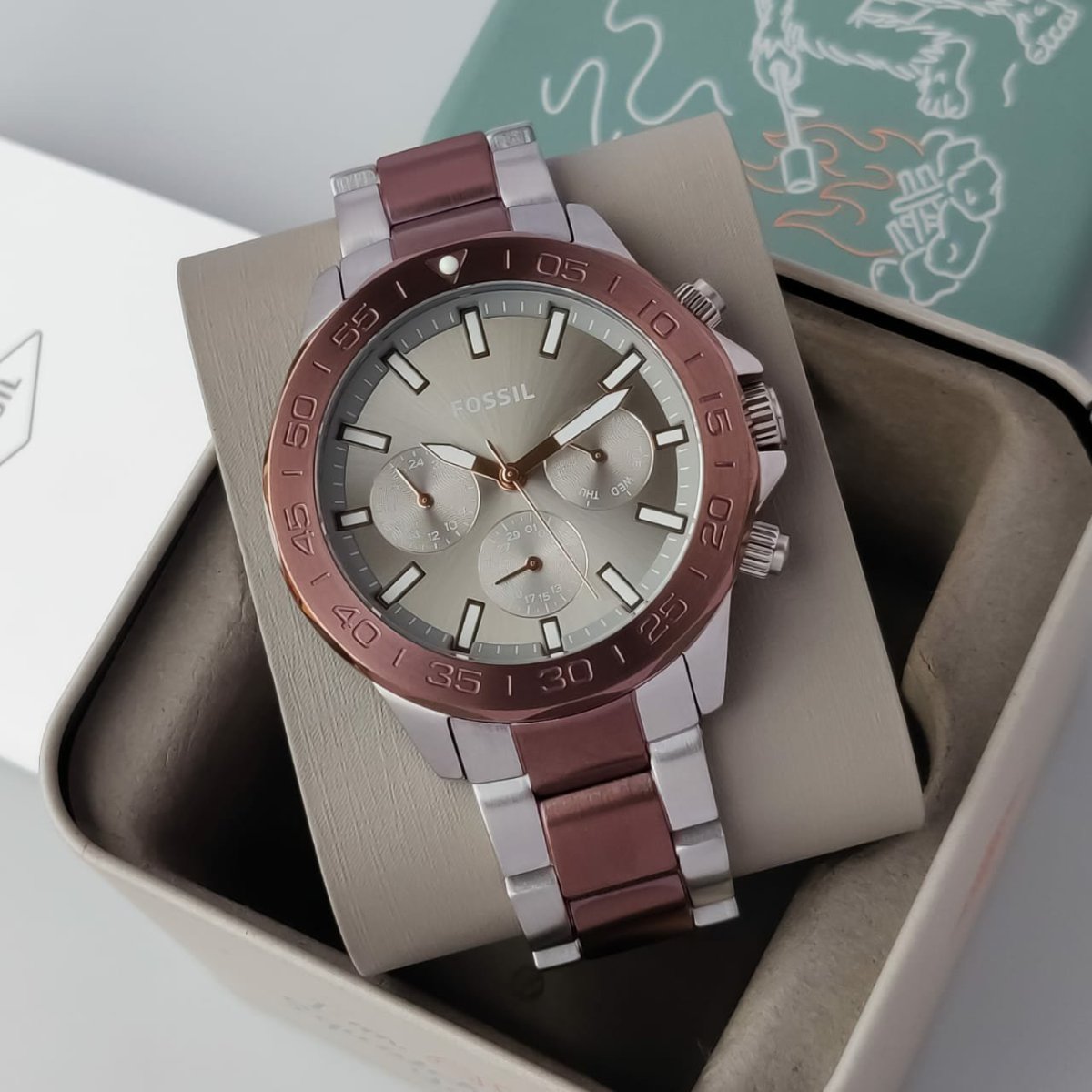  Shop Authentic Fossil Bannon Multifunction Brown Dial Two Tone Steel Strap Watch for Men - BQ2502 - Luxxuri