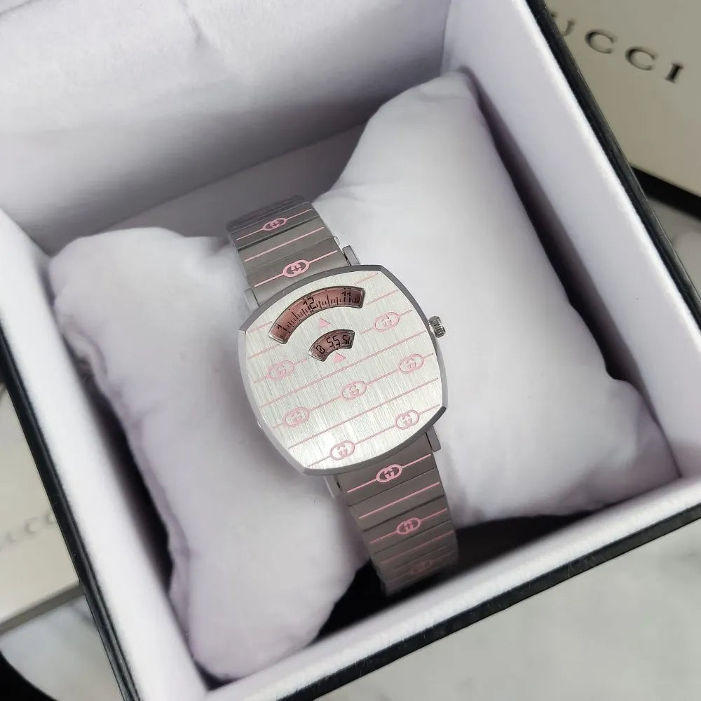  Shop Authentic Gucci Grip Quartz Silver Dial Silver Steel Strap Watch For Women - YA157438 - Luxxuri