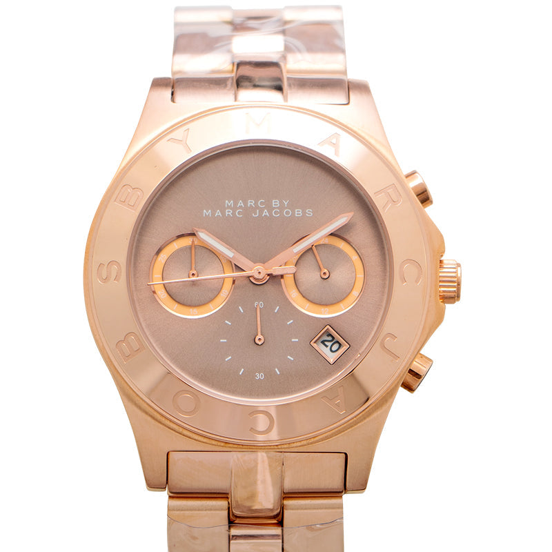 Marc Jacobs Blade Chronograph Brown Dial Rose Gold Steel Strap Watch for Women - MBM3308