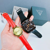  Shop Authentic Guess Trend Dragon Gold Dial Red Leather Strap Watch For Women - GW0646L1 - Luxxuri
