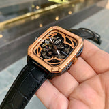  Shop Authentic Fossil Inscription Automatic Skeleton Rose Gold Dial Black Leather Strap Watch for Men - BQ2572 - Luxxuri