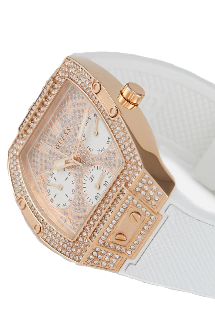  Shop Authentic Guess Raven Diamonds Rose Gold Dial White Silicone Strap Watch for Women - GW0105L3 - Luxxuri