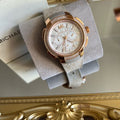  Shop Authentic Michael Kors Sidney Chronograph White Dial Beige Leather Strap Watch For Women - MK6949 - Luxxuri