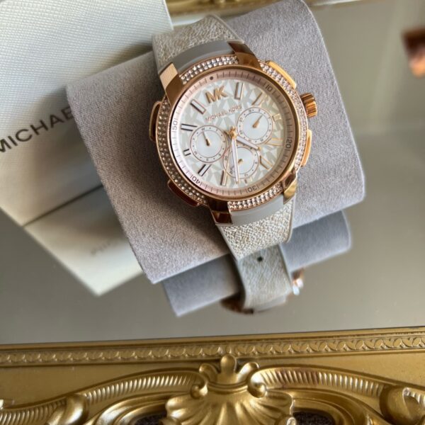  Shop Authentic Michael Kors Sidney Chronograph White Dial Beige Leather Strap Watch For Women - MK6949 - Luxxuri