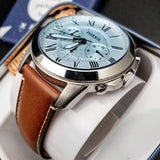  Shop Authentic Fossil Grant Chronograph Blue Dial Brown Leather Strap Watch for Men - FS5184 - Luxxuri
