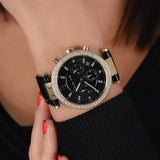  Shop Authentic Michael Kors Parker Chronograph Black Dial Black Leather Strap Watch For Women - MK6984 - Luxxuri