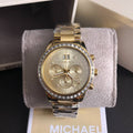  Shop Authentic Michael Kors Brinkley Diamonds Gold Dial Gold Steel Strap Watch for Women - MK6187 - Luxxuri