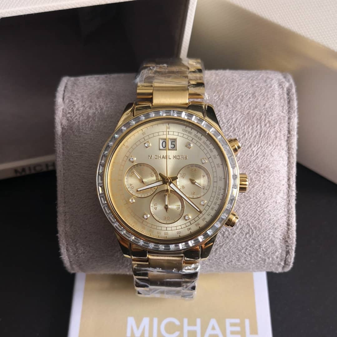  Shop Authentic Michael Kors Brinkley Diamonds Gold Dial Gold Steel Strap Watch for Women - MK6187 - Luxxuri