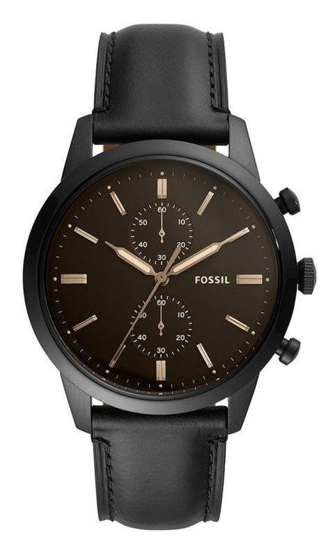  Shop Authentic Fossil Goodwin Chronograph Black Dial Black Leather Strap Watch for Men - FS5585 - Luxxuri