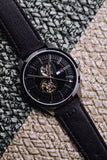  Shop Authentic Tommy Hilfiger Spencer Skeleton Black Dial Black Leather Strap Watch for Men - 1791641 - Luxxuri