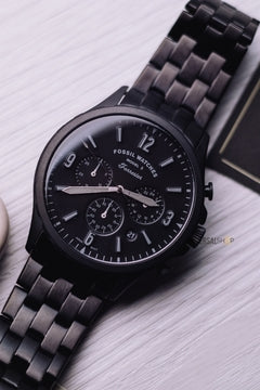  Shop Authentic Fossil Forrester Chronograph Black Dial Black Steel Strap Watch for Men - FS5697 - Luxxuri