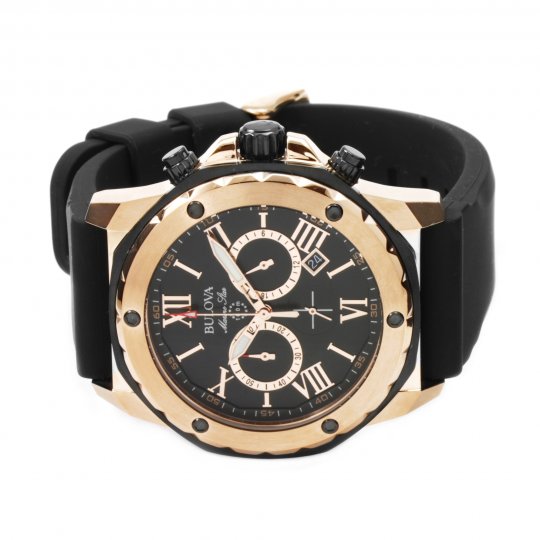  Shop Authentic Bulova Marine Star Chronograph Black Dial Black Rubber Strap Watch for Men - 98B104 - Luxxuri