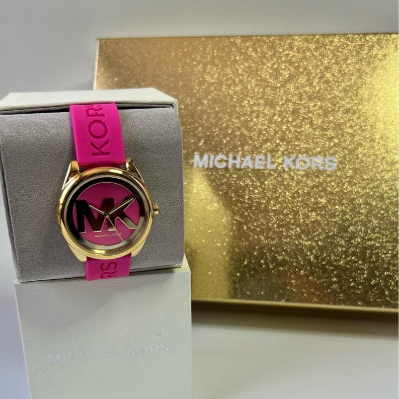  Shop Authentic Michael Kors Janelle Quartz Pink Dial Pink Rubber Strap Watch For Women - MK7349 - Luxxuri