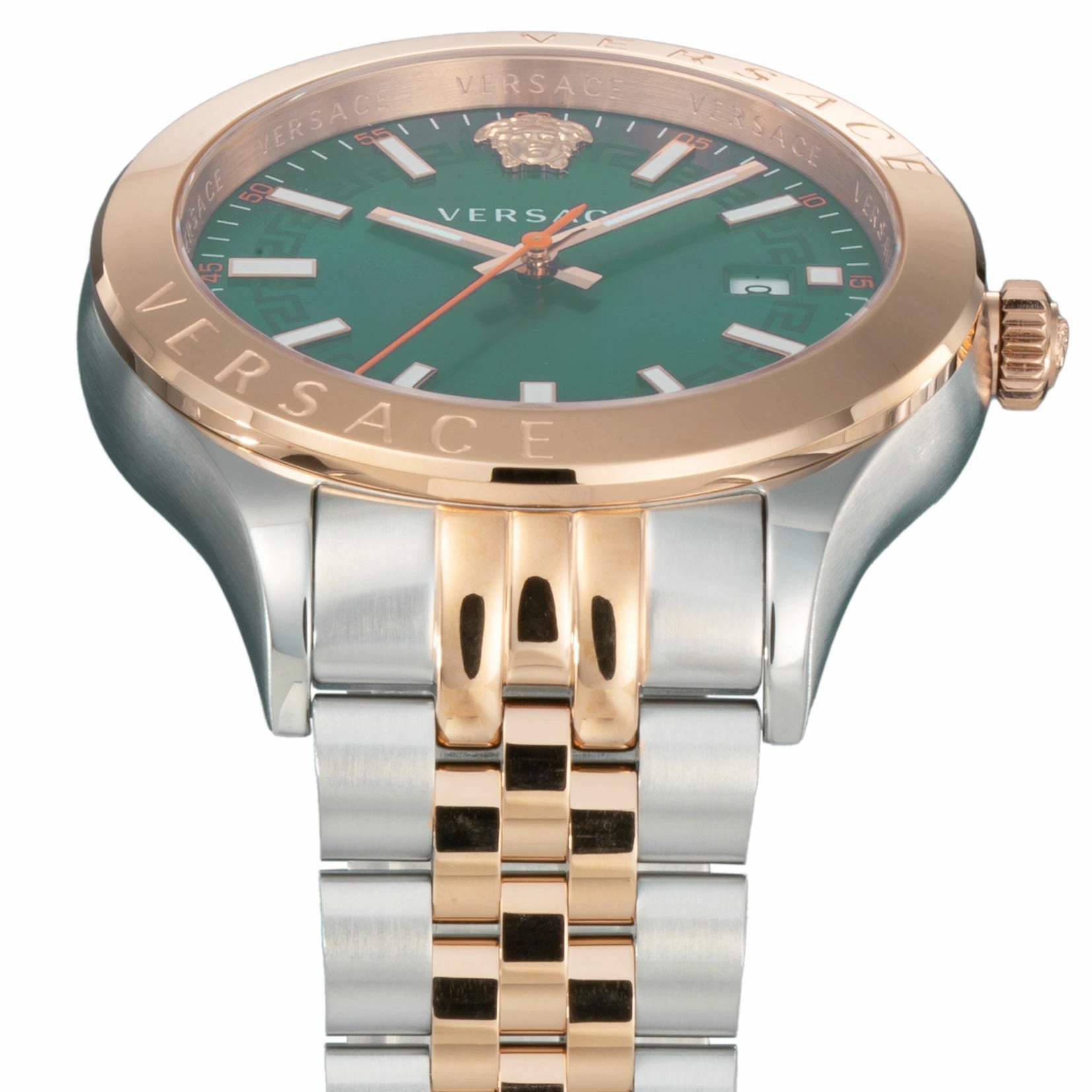 Shop Authentic Versace Hellenyium Quartz Green Dial Two Tone Steel Strap Watch for Men - VEVK01324 - Luxxuri
